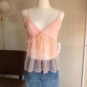 Electric Behaviour Camisole Size XL Pink Polka Dot Mesh Ruffle